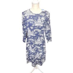 NWT J McLaughlin Sophia Shift Dress Tongsai Palms Blue Catalina Cloth sz L